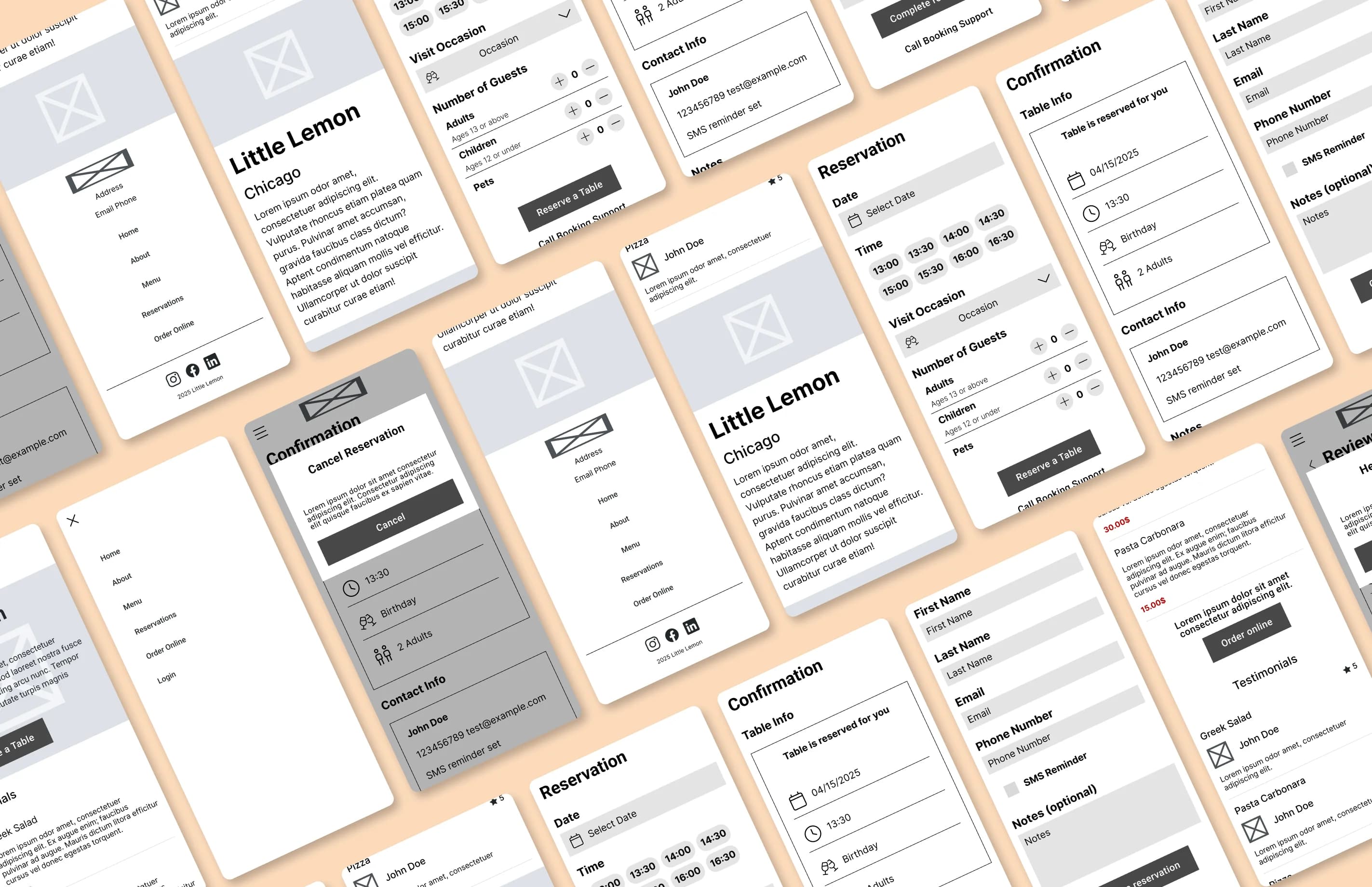 Figma Wireframes for Table Reservation Flow
